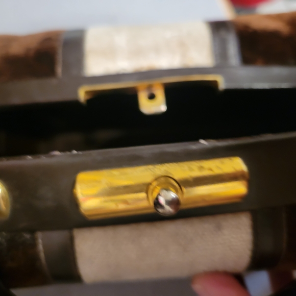 Brown and Cream Satchel with Gold-Tone Frame - Picture 11 of 11